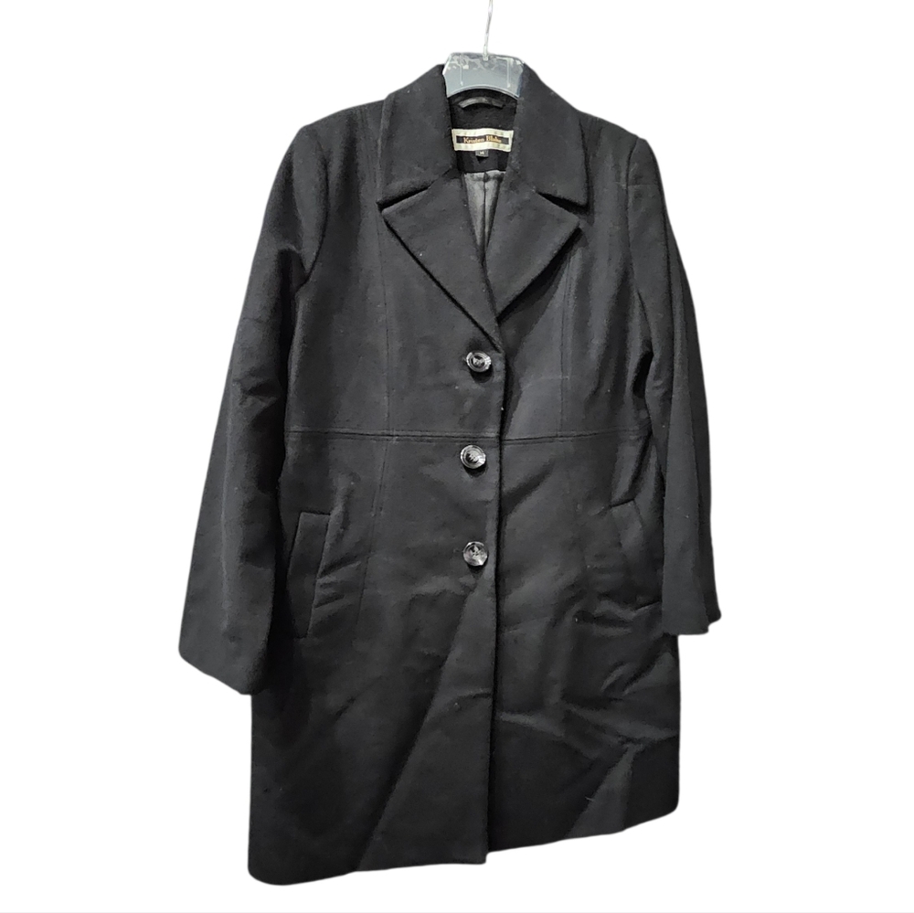 Kristen Blake Deep Black 80% Lambswool Trench Or Peacoat Wide Notch Collar Sz 14